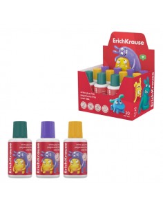 ErichKrause Jolly Friends Expositor con 12 Botellas de Cola Blanca PVA - Pincel Integrado - 20ml - No Toxico - Facil de Lavar
