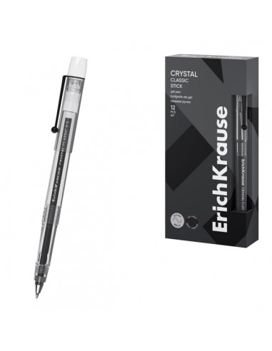 ErichKrause Crystal Stick Classic Boligrafo con Capuchon - Punta de 0.5mm - Trazo 0.4mm - Tinta de Gel - Resistente al Agua -