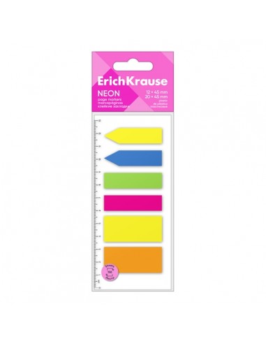 ErichKrause Neon Pack de 6 Blocs de 25 Marcadores de Pagina - Reposicionables - Plastico - 12x45mm - Colores Surtidos