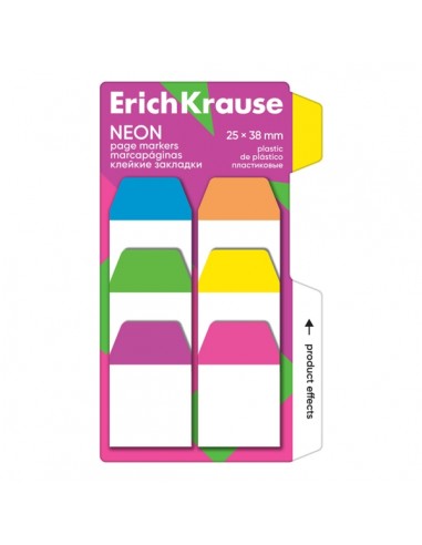 ErichKrause Neon Pack de 6 Blocs de 10 Marcadores de Pagina - Reposicionables - Plastico - 25X38mm - Colores Surtidos