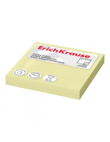 ErichKrause Bloc de 100 Notas Adhesivas Reposicionables - Papel de 75g m2 - 75x75mm - Pegamento a Base de Agua - Color