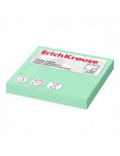 ErichKrause Bloc de 100 Notas Adhesivas Reposicionables - Papel de 75g m2 - 75x75mm - Pegamento a Base de Agua - Color Verde