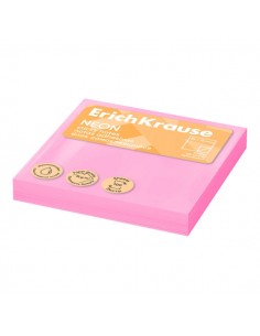 ErichKrause Neon Bloc de 100 Notas Adhesivas Reposicionables - Papel de 75g m2 - 75x75mm - Pegamento a Base de Agua - Color