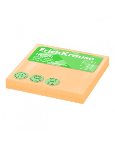 ErichKrause Neon Bloc de 100 Notas Adhesivas Reposicionables - Papel de 75g m2 - 75x75mm - Pegamento a Base de Agua - Color