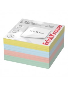 ErichKrause Bloc de 400 Notas Adhesivas Reposicionables - Papel de 75g m2 - 75x75mm - Pegamento a Base de Agua - Colores