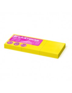 ErichKrause Neon Pack de 3 Blocs de 100 Notas Adhesivas Reposicionables - Papel de 75g m2 - 40X50mm - Pegamento a Base de
