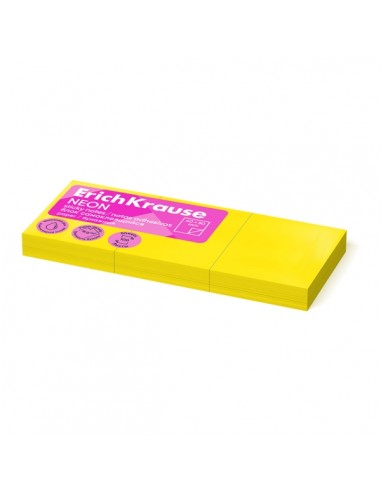 ErichKrause Neon Pack de 3 Blocs de 100 Notas Adhesivas Reposicionables - Papel de 75g m2 - 40X50mm - Pegamento a Base de