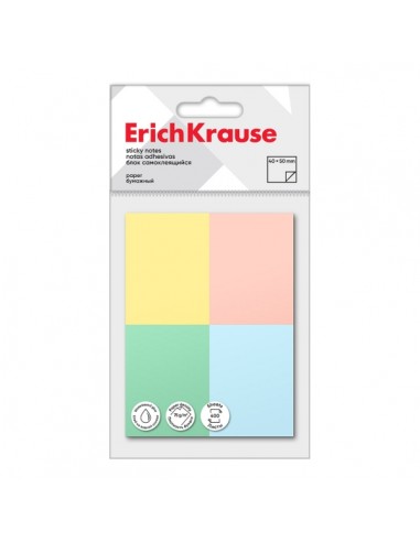 ErichKrause Pack de 4 Blocs de 100 Notas Adhesivas Reposicionables - Papel de 75g m2 - 40X50mm - Pegamento a Base de Agua -