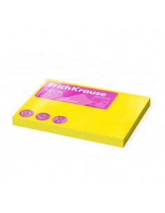 ErichKrause Neon Bloc de 100 Notas Adhesivas Reposicionables - Papel de 75g m2 - 75x100mm - Pegamento a Base de Agua - Color