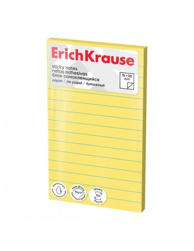 ErichKrause Bloc de 100 Notas Adhesivas Reposicionables - Papel de 75g m2 - 75x125mm - Pegamento a Base de Agua - Color