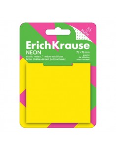 ErichKrause Neon Bloc de 50 Notas Adhesivas Reposicionables - Plastico - 75x75mm - Pegamento a Base de Agua - Color Amarillo