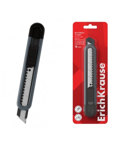 ErichKrause Butterfly Classic Cuter con Fijador Automatico - Metalico - Hoja de 18mm de Ancho - Cuerpo en Plastico - Color