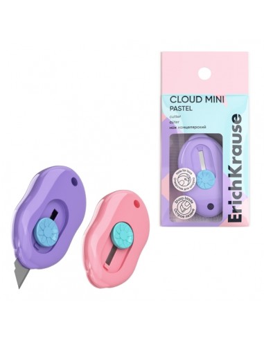 ErichKrause Cloud Mini Pastel Cuter con Fijador - Hoja de 9mm de Ancho - Cuerpo en Plastico - Colores Surtidos