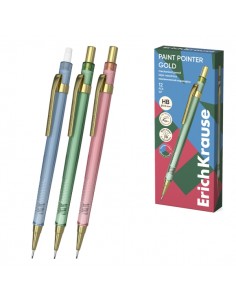 ErichKrause Paint Pointer Gold Portaminas - Mina HB de 0.5mm - Goma de Borrar Integrada - Colores Surtidos