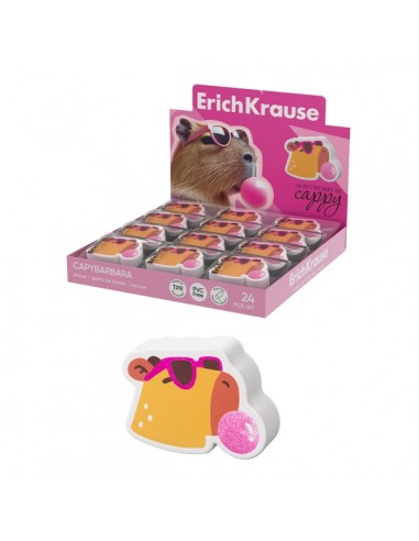 ErichKrause CapyBarbara Expositor con 24 Gomas de Borrar - Caucho Termoplastico - Borrado Suave - No Deja Residuos - No Rasga