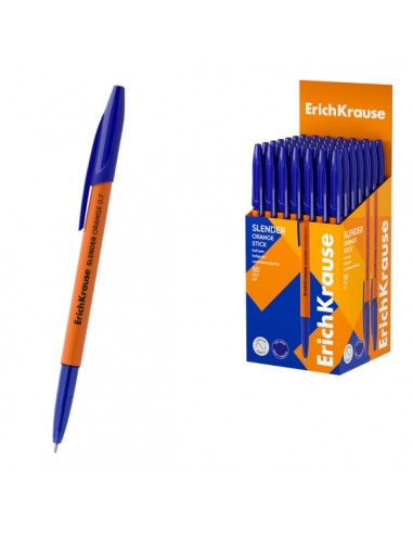 ErichKrause Slender Stick Orange Boligrafo con Capuchon - Punta de Aguja 0.7mm - Cuerpo Opaco Naranja - Trazo 0.26mm - Tinta