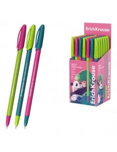 ErichKrause Neo Stick Panda Hugs Boligrafo con Capuchon - Modelos Surtidos - Trazo 0.26mm - Tinta de Baja Viscosidad - Tapa
