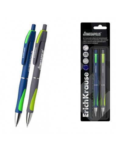 ErichKrause Megapolis Pack de Boligrafo Retractil y Portaminas - Punta de 0.7mm - Trazo 0.35mm - Mina HB 0.5mm - Color Azul