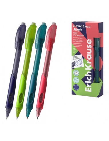 ErichKrause ErgoLine Magic Stick and Grip Reef Boligrafo Borrable - Modelos Surtidos - Trazo 0.4mm - Tinta de Gel -
