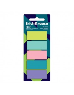 ErichKrause Reef Pack de 5 Blocs de 20 Marcadores de Pagina - Reposicionables - Plastico - 20x45mm - Colores Surtidos