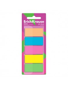 ErichKrause Neon Pack de 5 Blocs de 20 Marcadores de Pagina - Reposicionables - Plastico - 20x45mm - Colores Surtidos