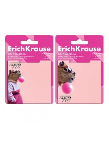 ErichKrause CapyBarbara Bloc de 50 Notas Adhesivas Reposicionables - Papel de 75g m2 - 75x75mm - Pegamento a Base de Agua -