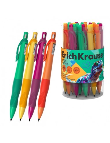 ErichKrause Kiddy Dino Art Portaminas - Mina HB de 2.0mm - Agarre de Goma - Motivo de Dinosaurios - Colores Surtidos