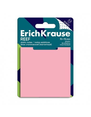 ErichKrause REEF Bloc de 50 Notas Adhesivas Reposicionables - Plastico - 75x75mm - Pegamento a Base de Agua - Color Rosa