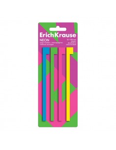ErichKrause Neon Pack de 4 Blocs de 20 Marcadores de Pagina - Reposicionables - Plastico - 12X130mm - Colores Surtidos