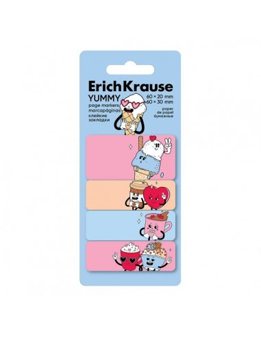 ErichKrause Yummy Pack de 4 Blocs de 20 Marcadores de Pagina - Reposicionables - Papel de 75g m2 - 20X60mm - Colores Surtidos