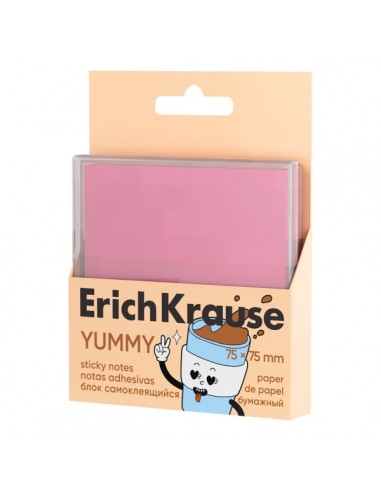 ErichKrause Yummy Bloc de 80 Notas Adhesivas Reposicionables - Papel de 75g m2 - 75x75mm - Caja de Plastico - Pegamento a