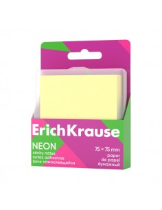 ErichKrause Neon Bloc de 80 Notas Adhesivas Reposicionables - Papel de 75g m2 - 75x75mm - Caja de Plastico - Pegamento a Base