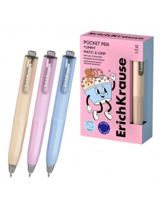 ErichKrause Pocket Pen Matic and Grip Yummy Boligrafo Retractil - Modelos de Cuerpo Surtidos - Trazo 0.4mm - Zona de Agarre