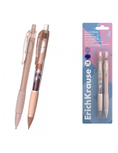 ErichKrause Matic and Grip Pack de Boligrafo Retractil y Portaminas - Punta de 0.7mm - Trazo 0.28mm - Mina HB 0.7mm - Zona de
