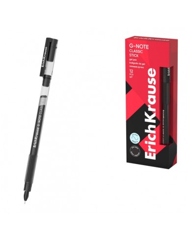 ErichKrause G-Note Stick Classic Boligrafo con Capuchon - Punta de 0.5mm - Trazo 0.4mm - Tinta de Gel - Resistente al Agua -