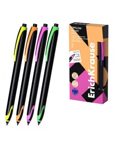 ErichKrause TipFlow Matic Accent Boligrafo Retractil - Modelos de Cuerpo Surtidos - Trazo 0.4mm - Color Azul