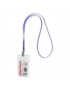 ErichKrause Funda para Tarjeta con Colgante - Orientacion Vertical - PVC - Incluye Colgante Azul - Formato 62x91mm - Color
