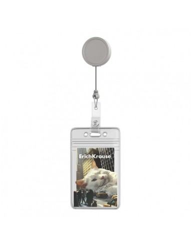 ErichKrause Big City Cats Funda para Tarjeta - Orientacion Vertical - Llavero Retractil - PVC Transparente - Formato 62x91mm
