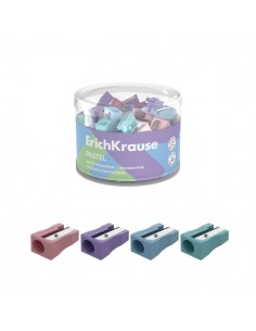 ErichKrause EasySharp Pastel Sacapuntas de Plastico - Cuchilla Niquelada de Acero al Carbono - Orificio de 8mm - Colores