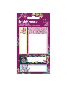 ErichKrause Floral Soul Pack de 4 Blocs de 20 Marcadores de Pagina - Reposicionables - Papel de 75g m2 - 3 Formatos