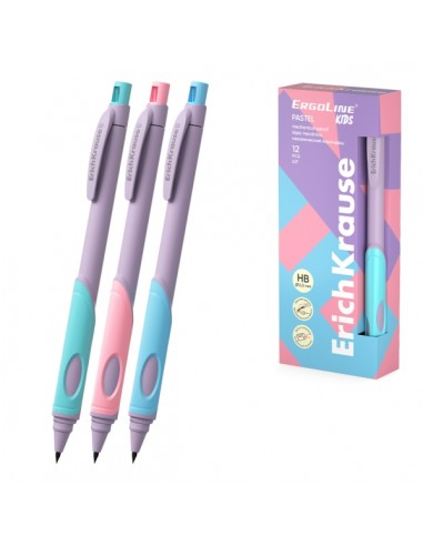 ErichKrause ErgoLine Kids Pastel Portaminas - Mina HB de 2.0mm - Sacapuntas Integrado - Ergonomico - Colores Surtidos