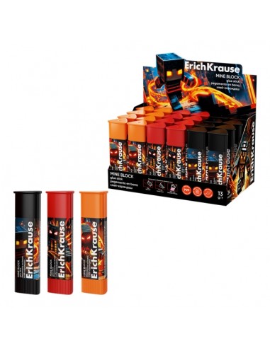 ErichKrause Prism Mine Block Expositor con 24 Pegamentos en Barra - 13g - Adhesion Fuerte - Multisuperficie - Color Blanco