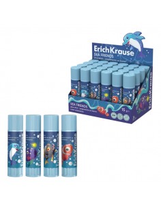 ErichKrause EasyStick Sea Friends Expositor con 24 Pegamentos en Barra - 15g - sin Residuos - No Mancha - Multisuperficie -