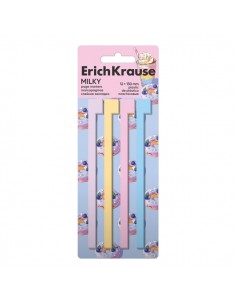 ErichKrause Milky Pack de 4 Blocs de 20 Marcadores de Pagina - Reposicionables - Plastico - 12X130mm - Colores Surtidos