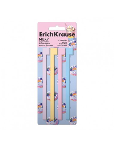 ErichKrause Milky Pack de 4 Blocs de 20 Marcadores de Pagina - Reposicionables - Plastico - 12X130mm - Colores Surtidos