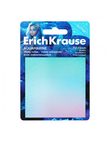 ErichKrause Aquamarine Bloc de 20 Notas Adhesivas Reposicionables - Plastico - 73x73mm - Pegamento a Base de Agua - Colores