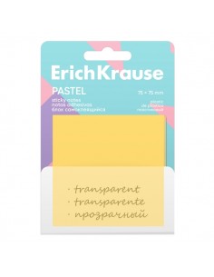 ErichKrause Pastel Bloc de 50 Notas Adhesivas Reposicionables - Plastico - 75x75mm - Pegamento a Base de Agua - Colores
