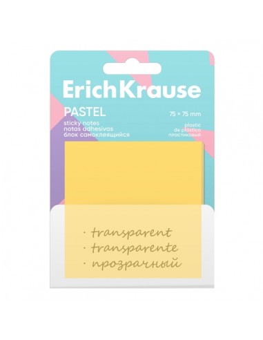 ErichKrause Pastel Bloc de 50 Notas Adhesivas Reposicionables - Plastico - 75x75mm - Pegamento a Base de Agua - Colores