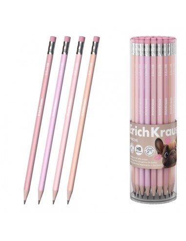 ErichKrause Frenchie Lapiz de Grafito con Goma de Borrar - Mina HB - Cuerpo Triangular - Agarre Ergonomico - Colores Surtidos