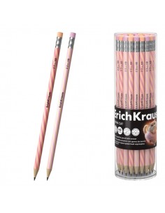 ErichKrause Prima Cat Lapiz de Grafito con Goma de Borrar - Mina HB - Cuerpo Redondo - Plastico - Agarre Ergonomico - Colores
